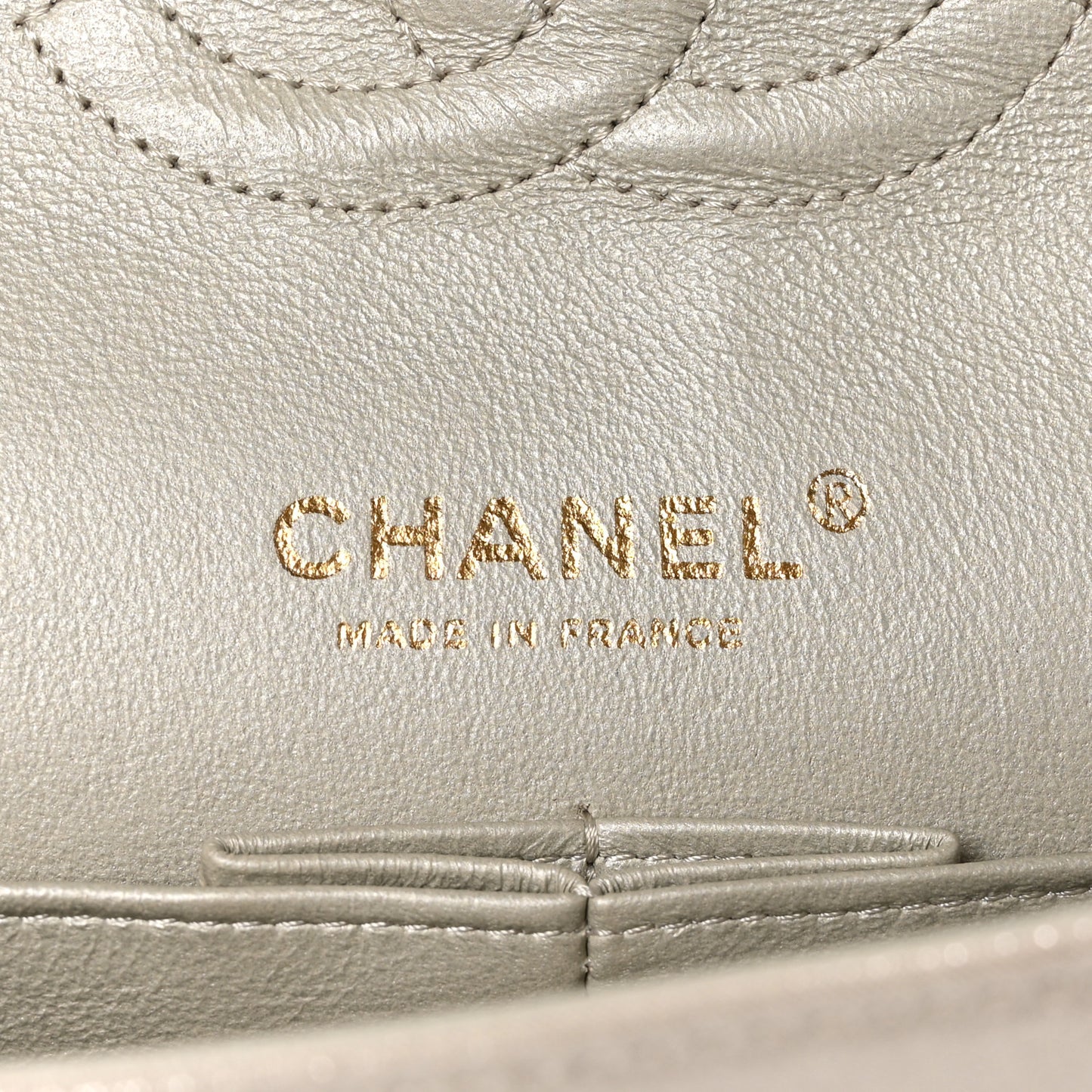 Iridescent Calfskin Quilted Medium Double Flap Light Gold