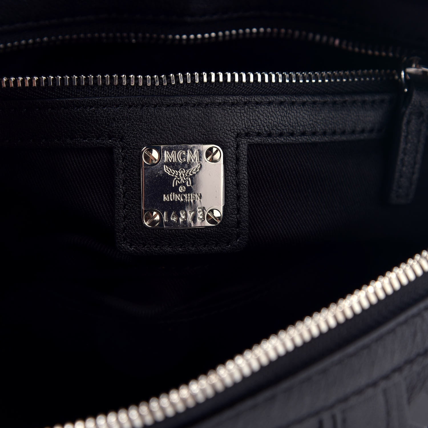MCM Calfskin Ottomar Monogram Boston Bag Navy 9 of 9
