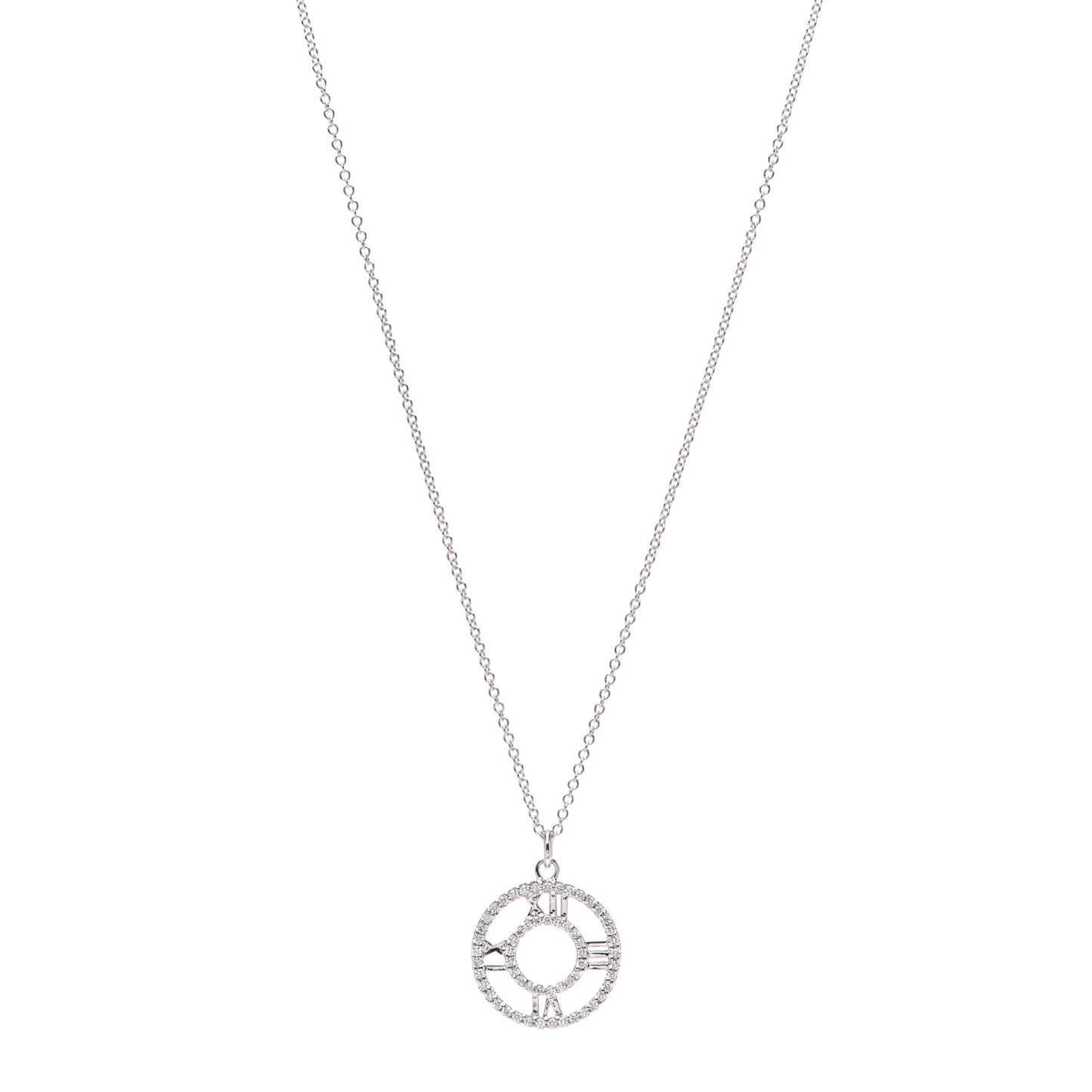 18K White Gold Diamond Small Atlas Open Pave Pendant Necklace