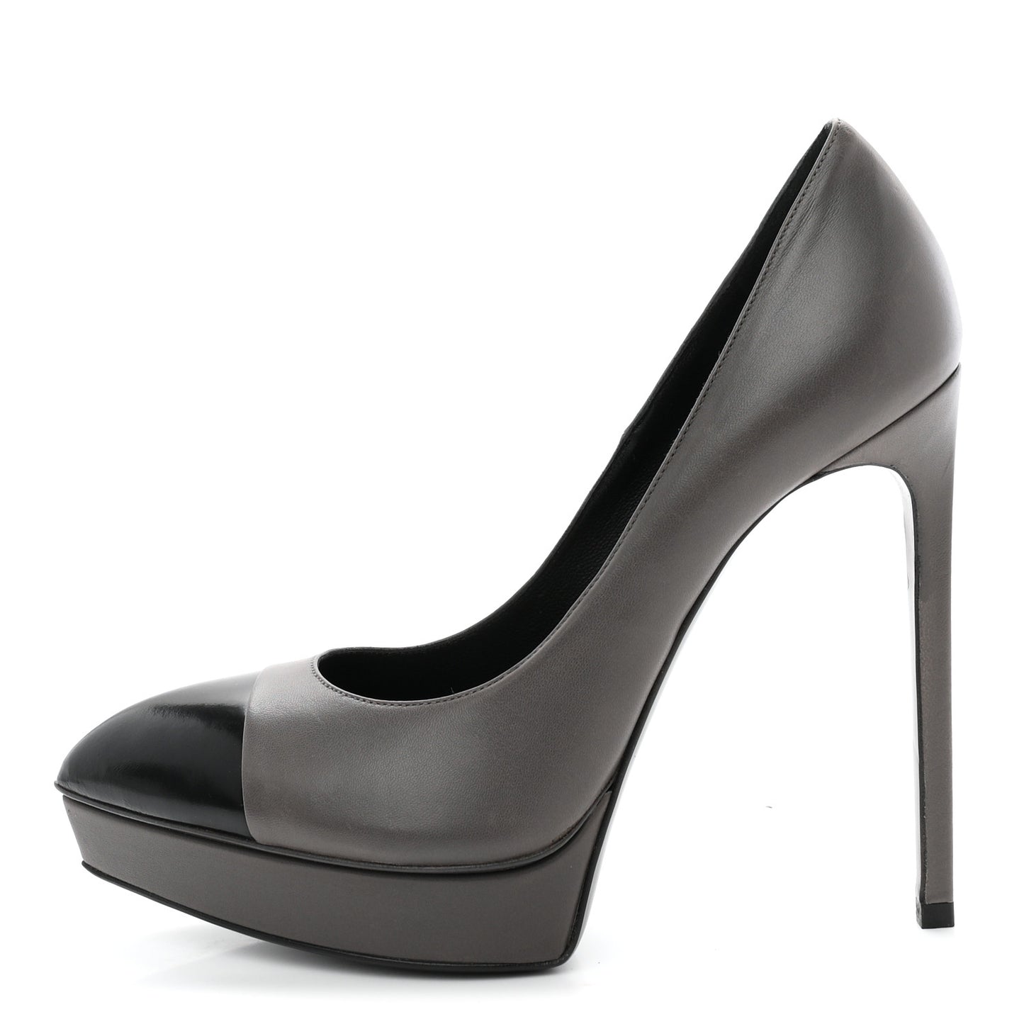 Calfskin Cap Toe Janis 105 Platform Pumps 39.5 Grey
