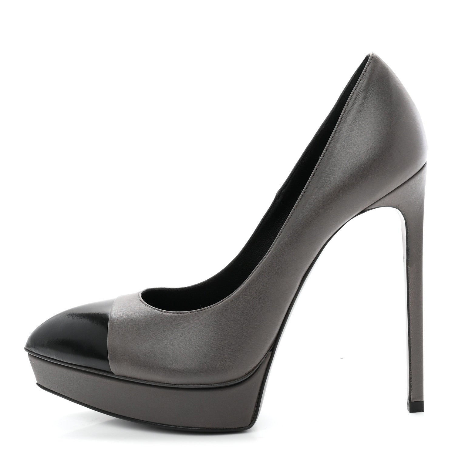 Saint Laurent Calfskin Cap Toe Janis 105 Platform Pumps 39.5 Grey 1 of 9
