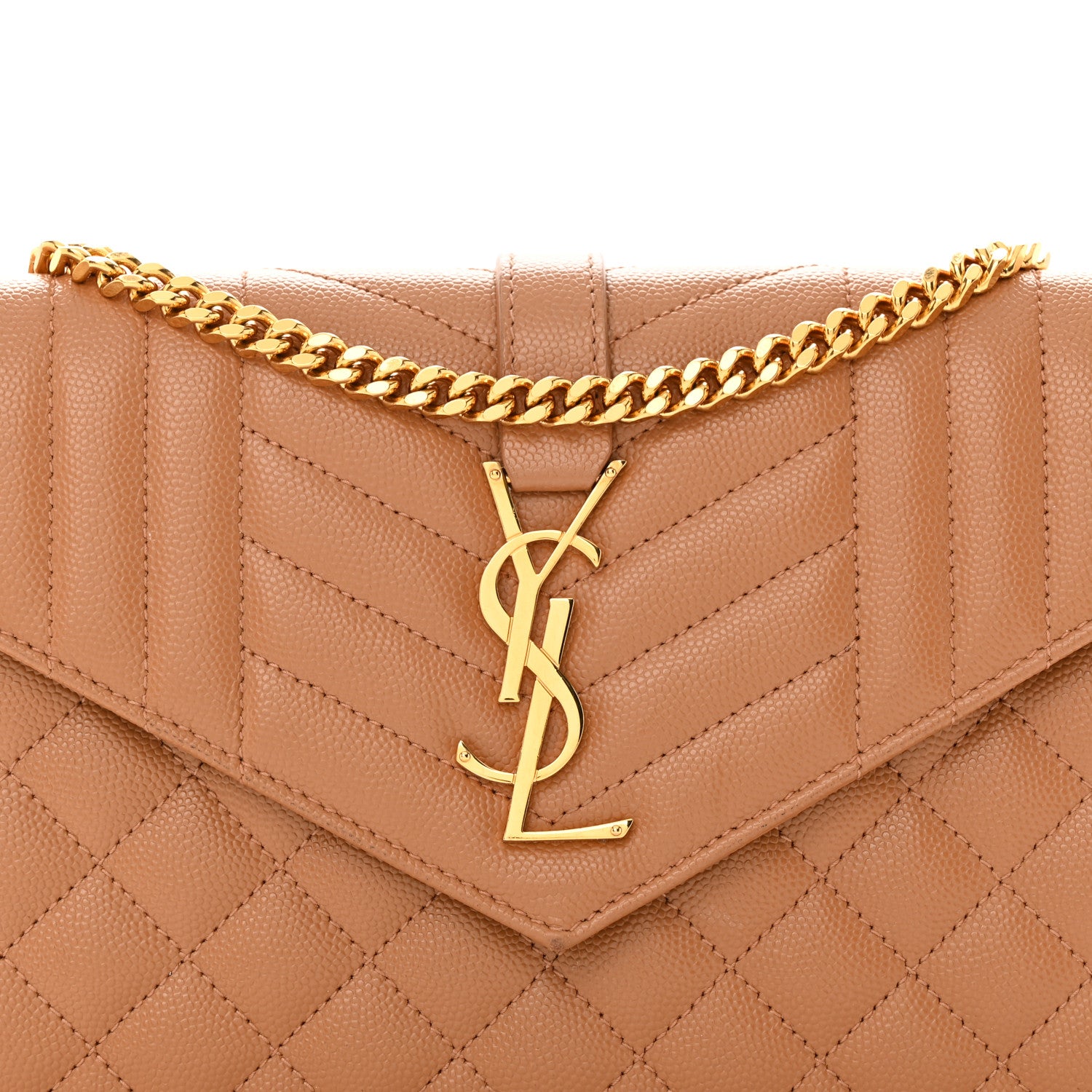 Saint Laurent Grain De Poudre Mixed Matelasse Triquilt Monogram Chain Wallet Dune 8 of 12