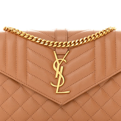 Saint Laurent Grain De Poudre Mixed Matelasse Triquilt Monogram Chain Wallet Dune 8 of 12