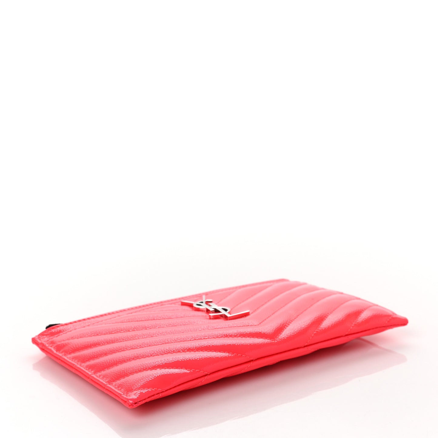 Patent Grain De Poudre Matelasse Chevron Monogram Bill Pouch Neon Pink
