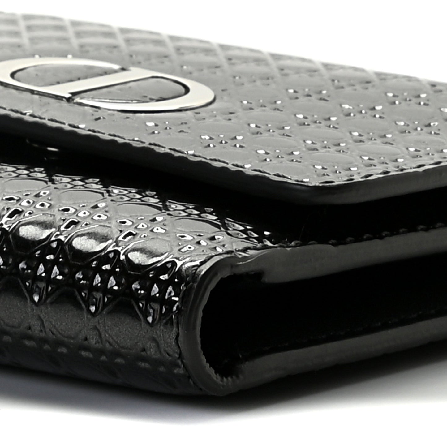 Metallic Patent Micro-Cannage 30 Montaigne Lotus Wallet Onyx Black