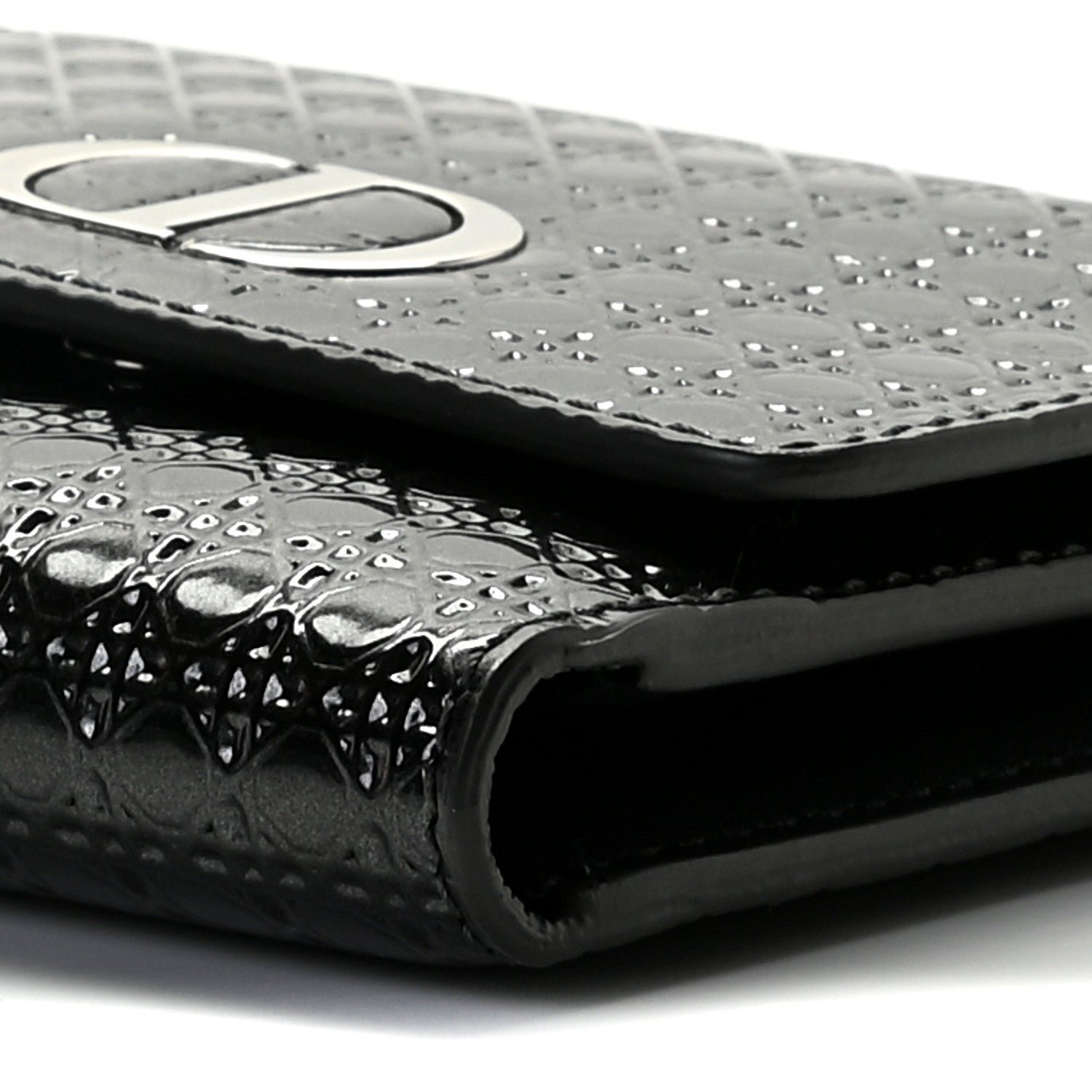 Christian Dior Metallic Patent Micro-Cannage 30 Montaigne Lotus Wallet Onyx Black 7 of 8