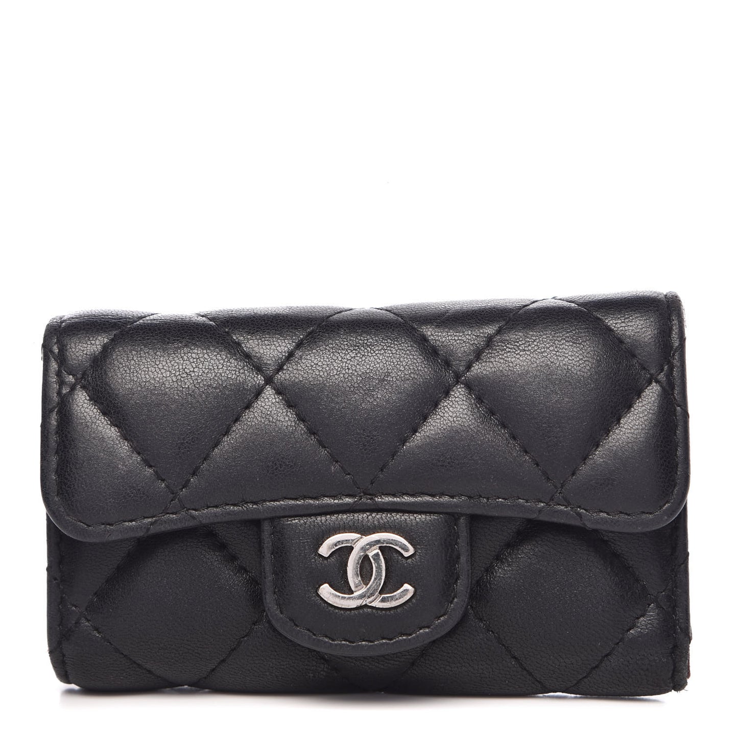 Lambskin Quilted 6 Key Holder Black