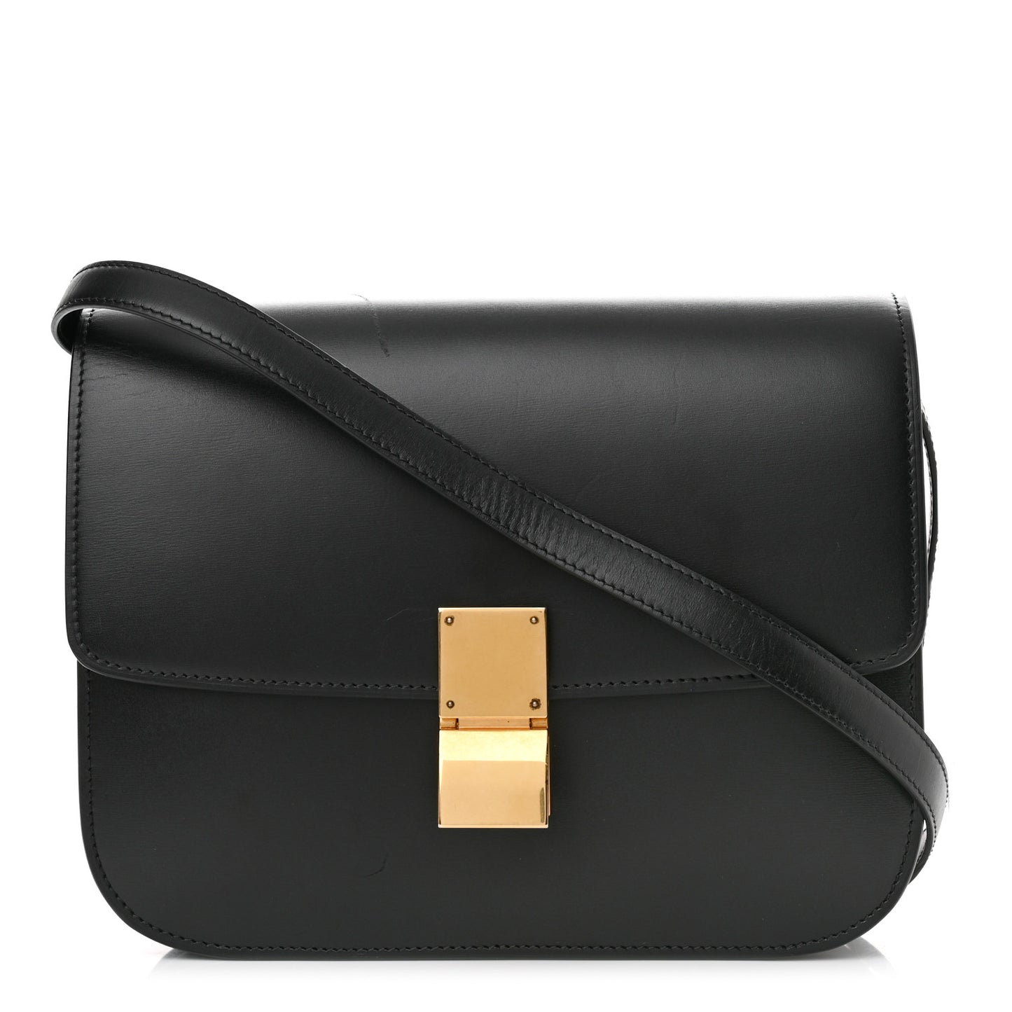 Box Calfskin Medium Classic Box Flap Bag Black