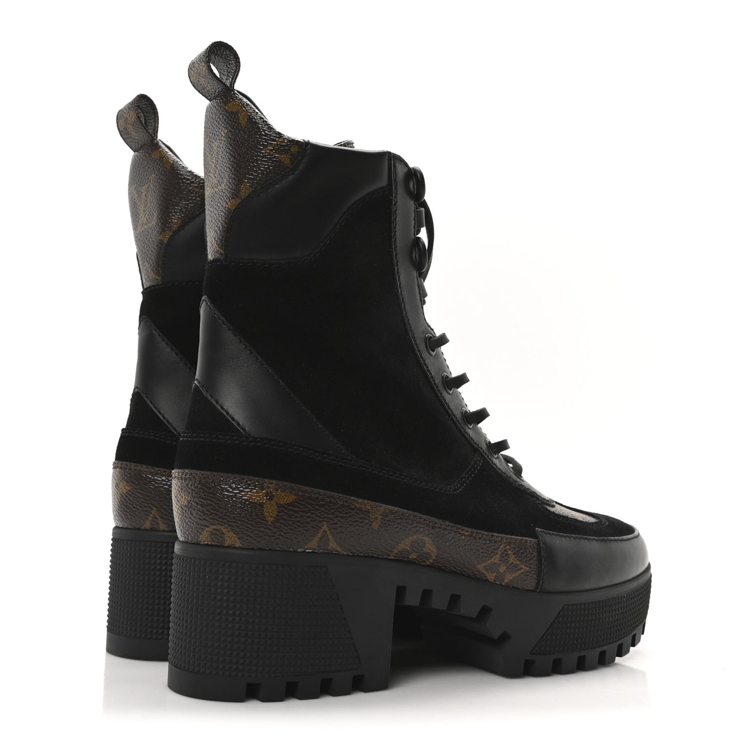 Suede Calfskin Monogram Laureate Platform Desert Boots 36 Black