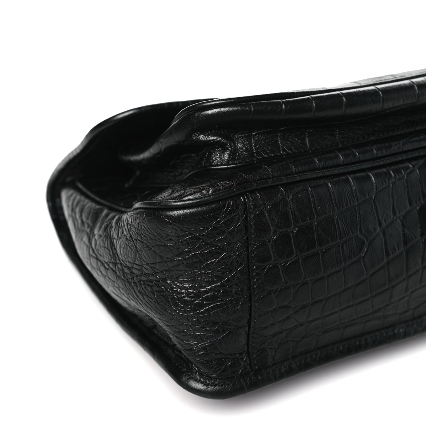 Crocodile Embossed Lambskin Monogram Medium Niki Chain Satchel Black