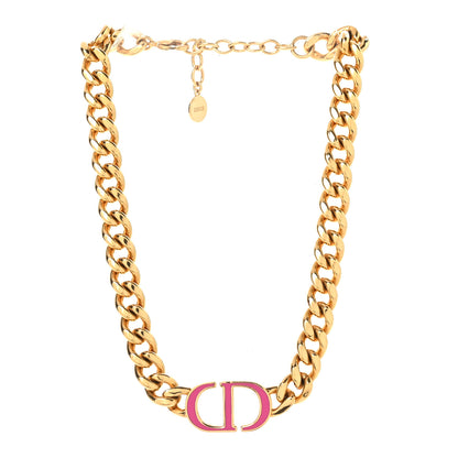 Christian Dior Metal CD Choker Necklace Gold Pink 3 of 8
