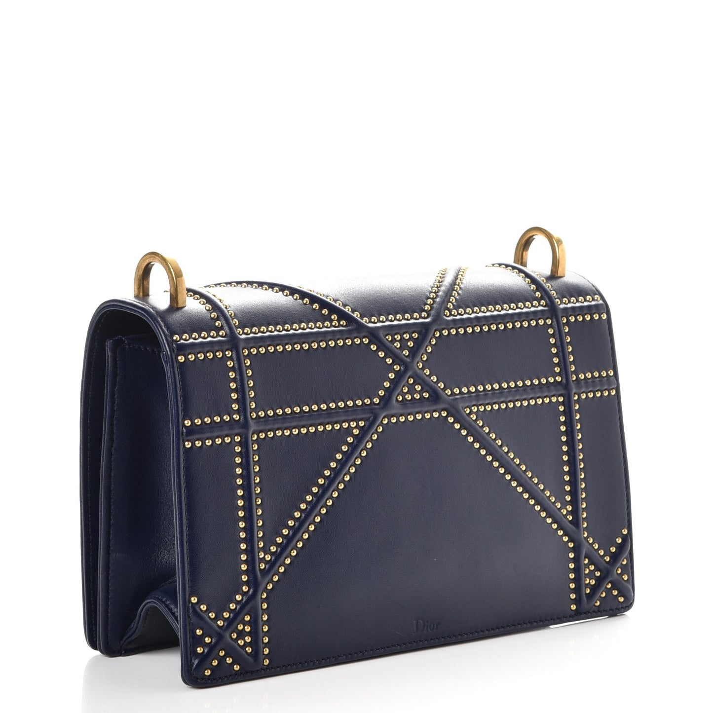 Lambskin Studded Medium Diorama Flap Bag Navy Blue