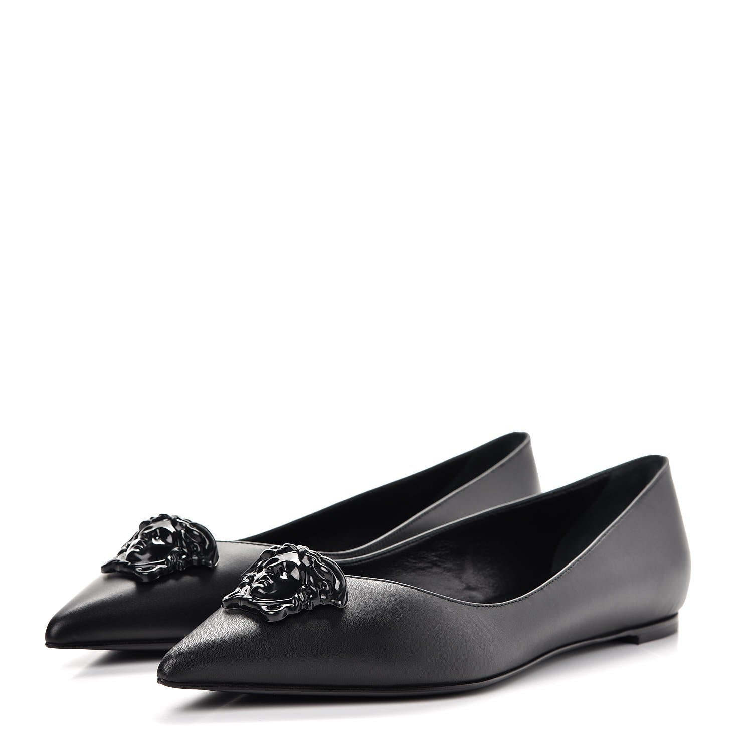 Versace Calfskin Palazzo Ballerina Flats 39.5 Black 3 of 11