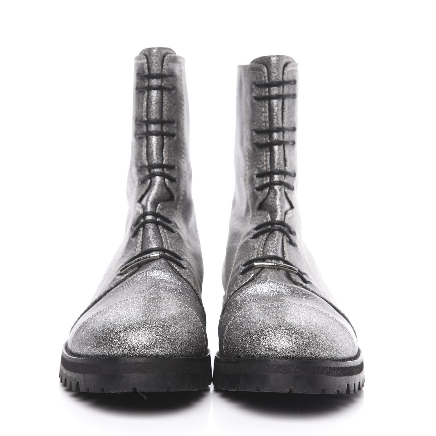 Jimmy Choo Glitter Haze Combat Boots 40 Silver 2 of 9