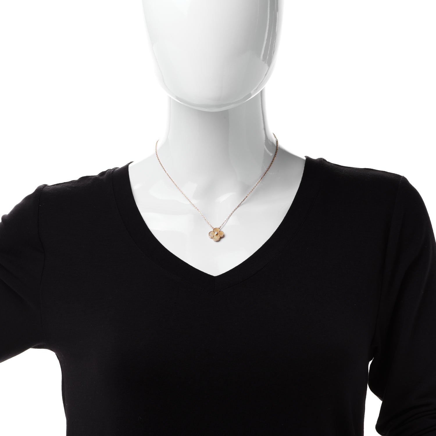 Van Cleef & Arpels 18K Yellow Gold Diamond Yellow Mother of Pearl Vintage Alhambra Pendant Necklace 2 of 7