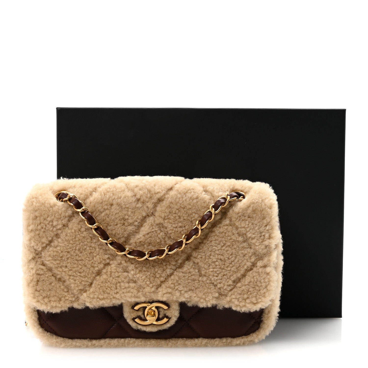 Chanel Shearling Lambskin Quilted Furry Coco Flap Beige Dark Brown 11 of 11