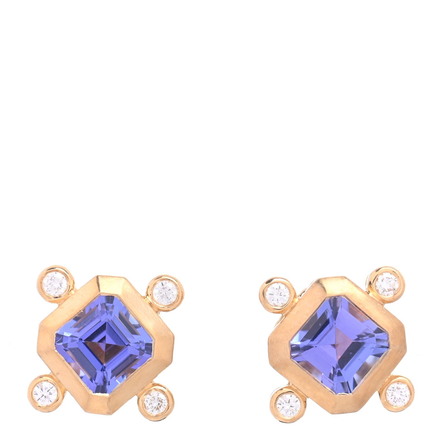 David Yurman 18K Yellow Gold Diamond Tanzanite Novella Stud Earrings 1 of 4