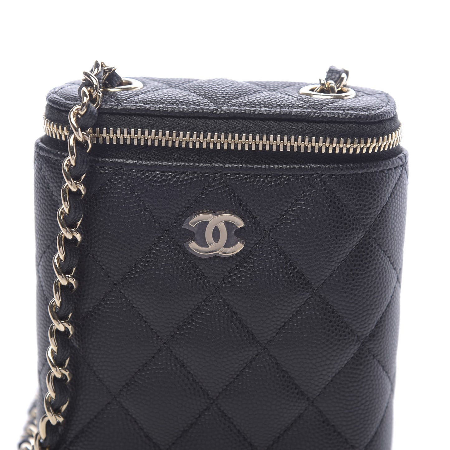 Caviar Quilted Small Vertical Coco Beauty Vanity Case With Chain Black