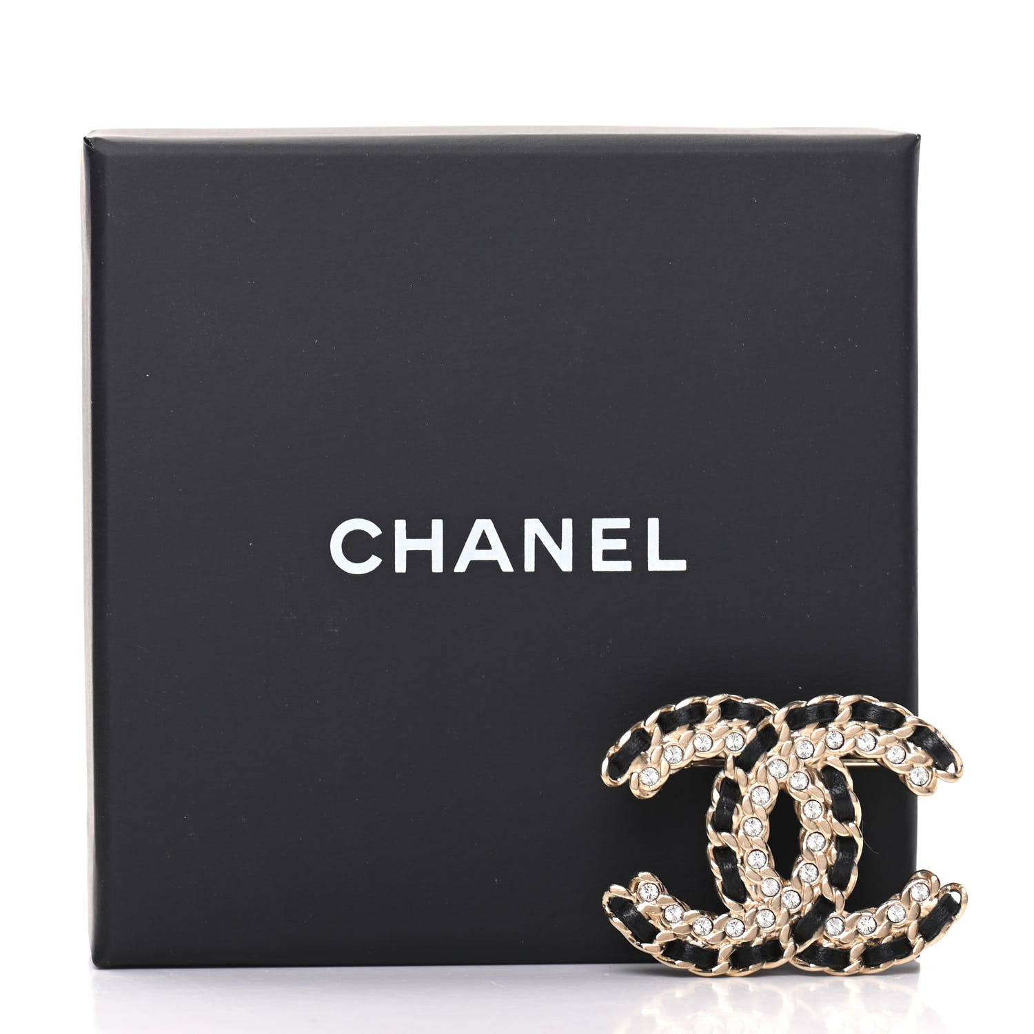 Chanel Lambskin Crystal Vintage Allure CC Chain Brooch Black Gold 5 of 5
