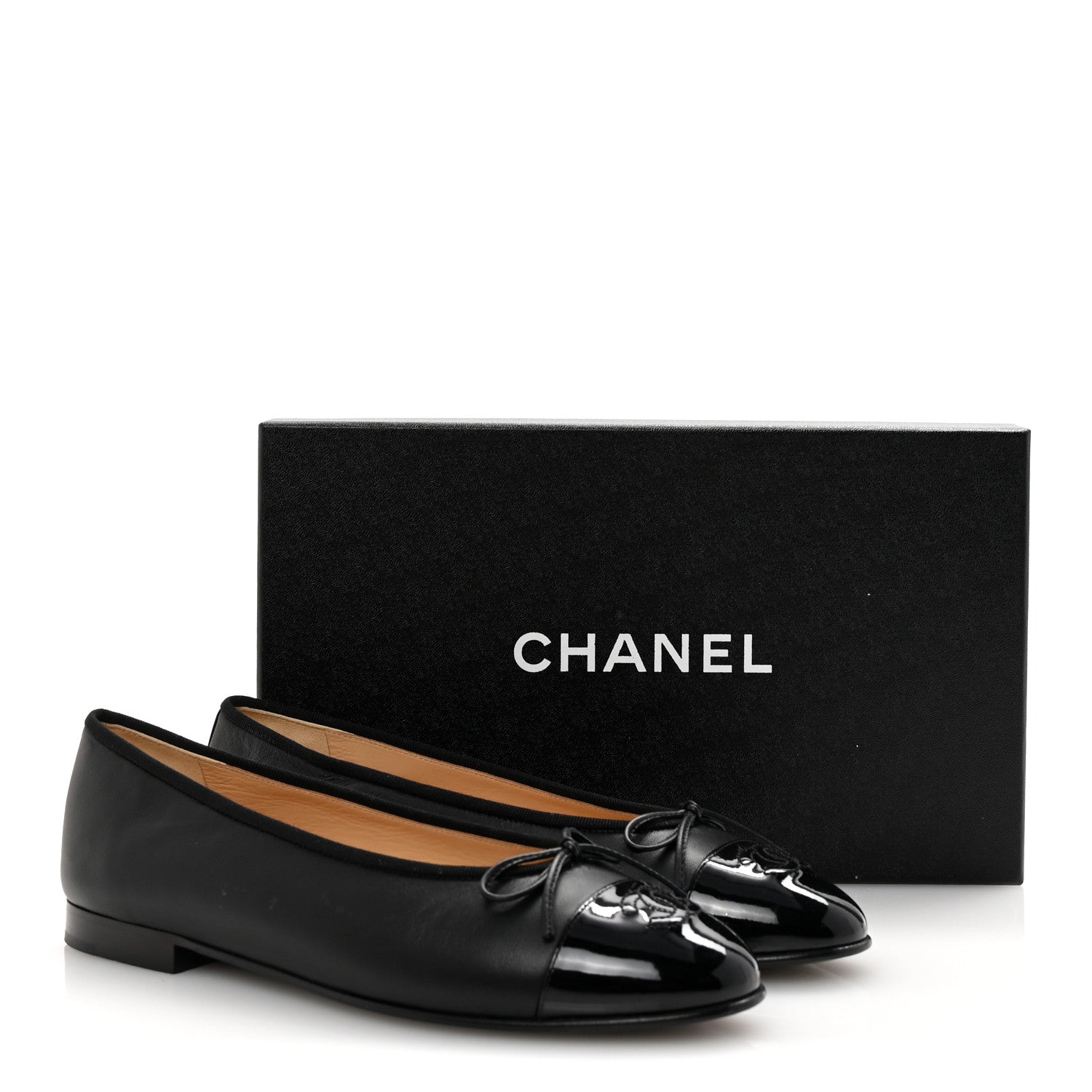 Chanel Lambskin Patent Cap Toe Ballerina Flats 38.5 Black 10 of 10