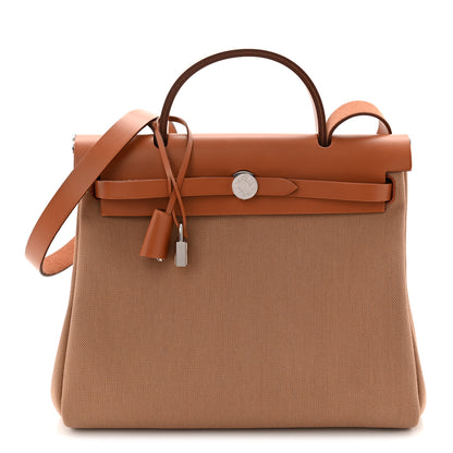 Hermes Military Toile Vache Hunter Herbag Zip Retourne 31 PM Chai Fauve 1 of 11