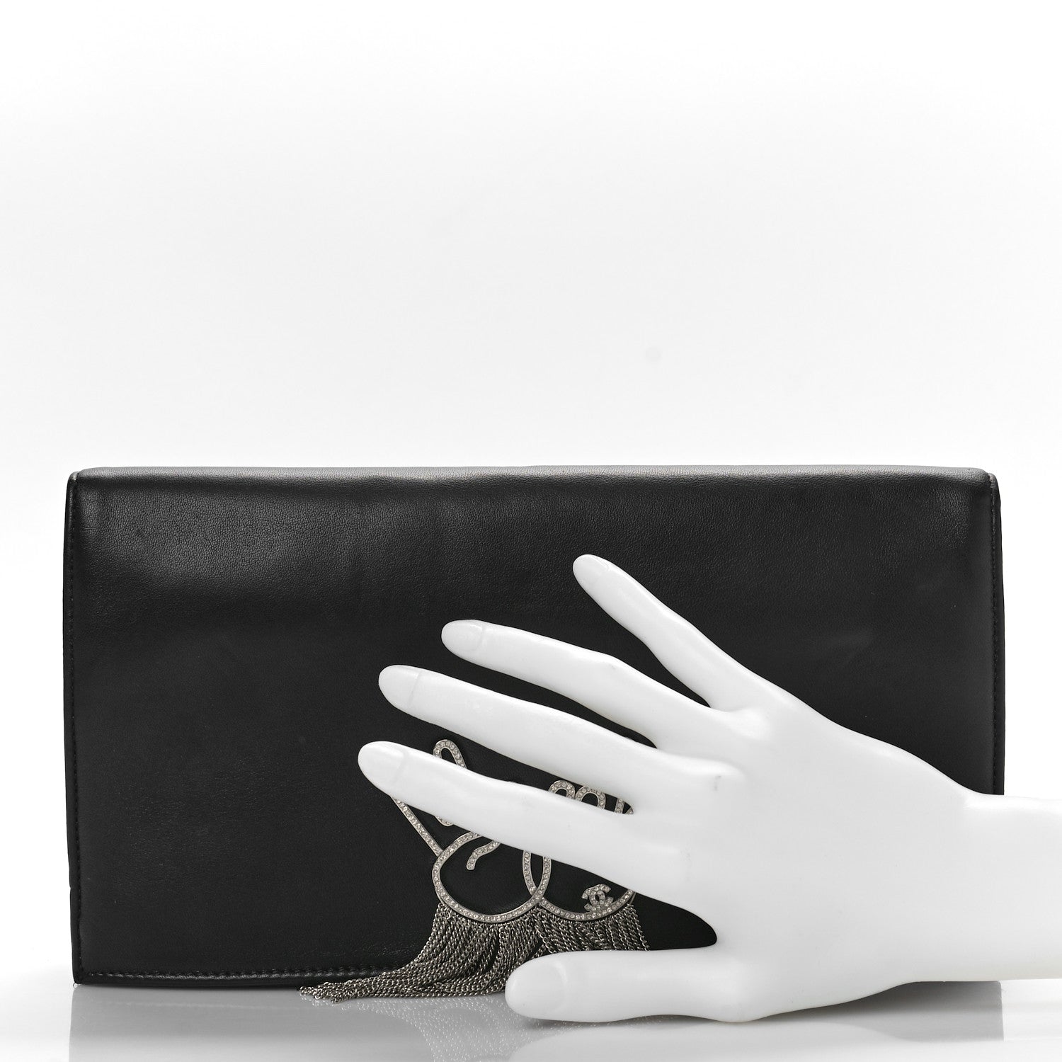 Chanel Lambskin Strass Crystal Peace Sign Emoji Fold Over Clutch Black 2 of 10