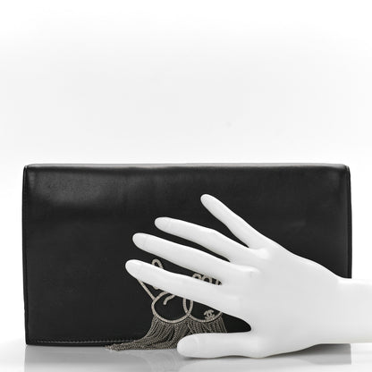Chanel Lambskin Strass Crystal Peace Sign Emoji Fold Over Clutch Black 2 of 10