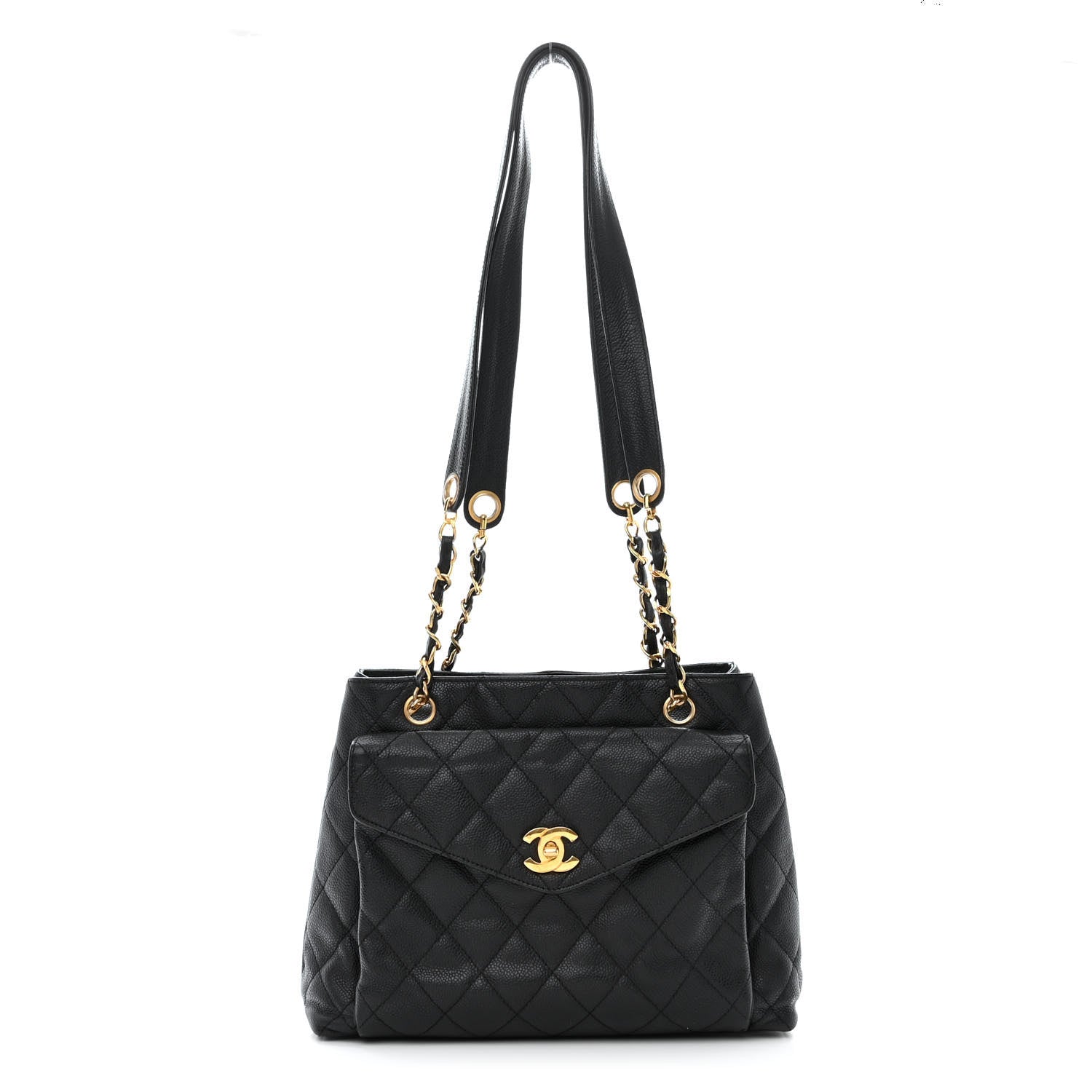 Chanel Caviar Quilted Pocket Shopping Tote Black 4 of 15