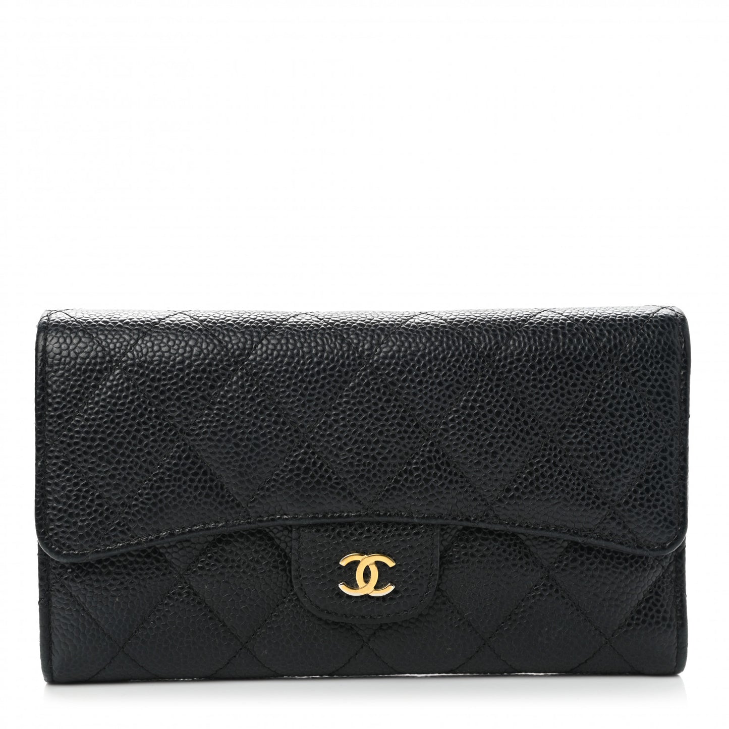 Caviar Quilted Large Flap Wallet Black
