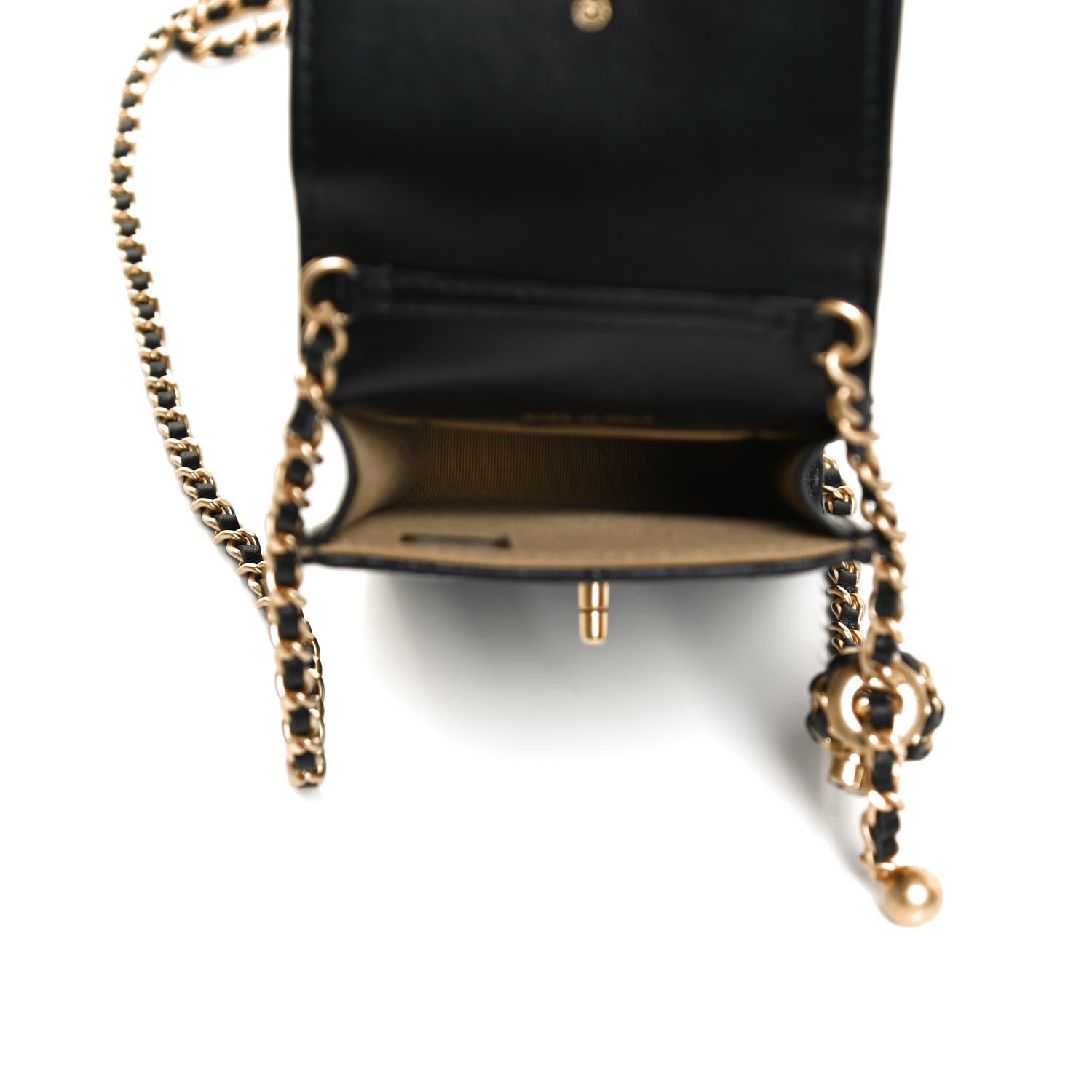 Chanel Lambskin Quilted Pearl Crush Phone Holder With Chain Black 5 of 11