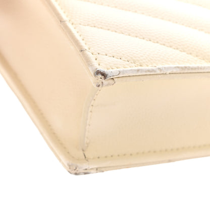 Saint Laurent Grain De Poudre Matelasse Chevron Monogram Envelope Chain Wallet White 18 of 21