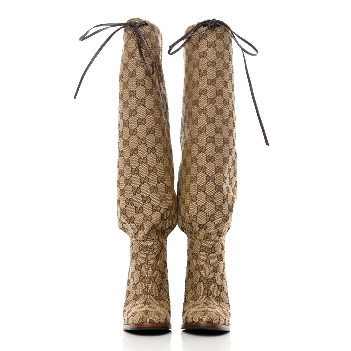 Monogram Lisa Mid Heel Boots 36 Beige Ebony
