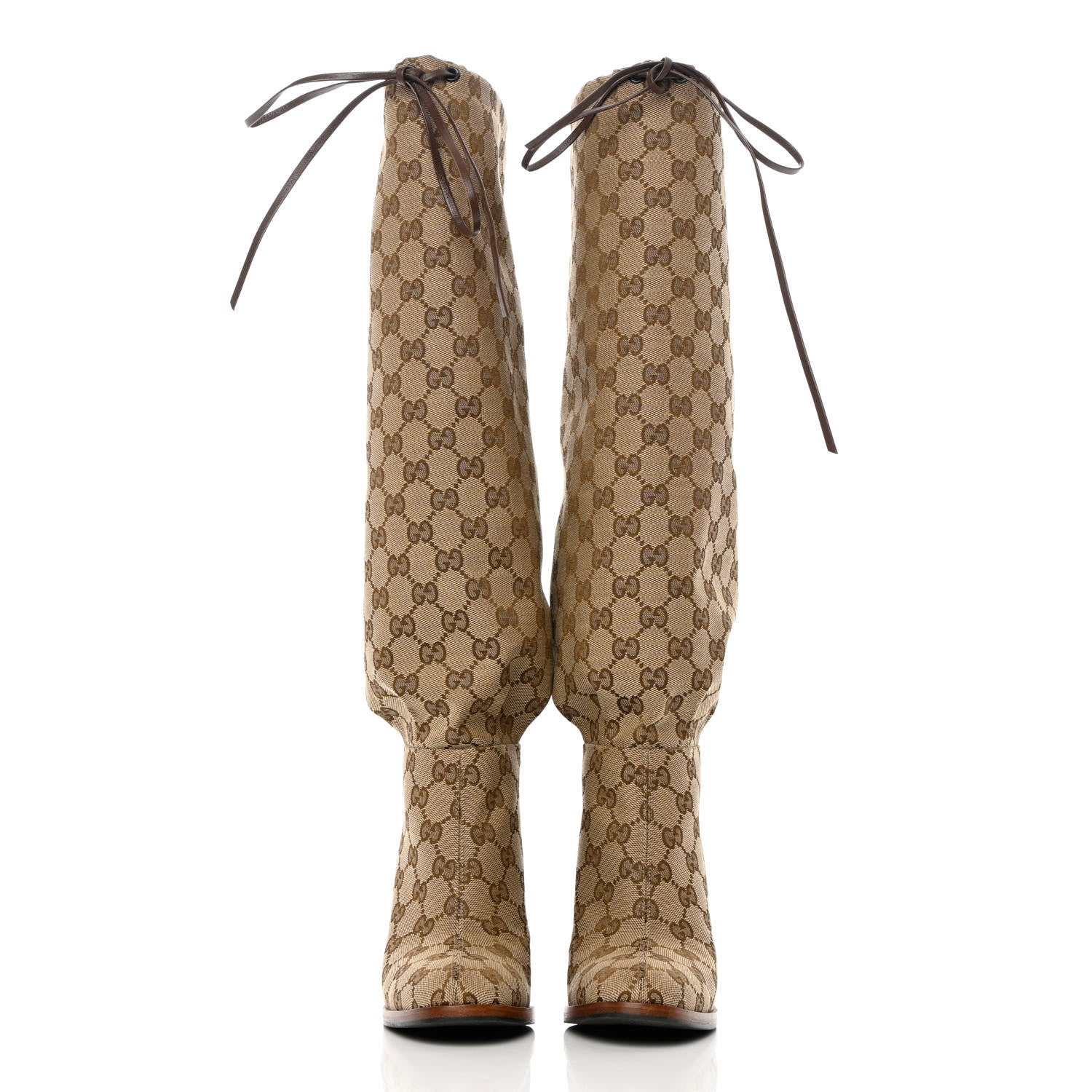 Gucci Monogram Lisa Mid Heel Boots 36 Beige Ebony 4 of 12