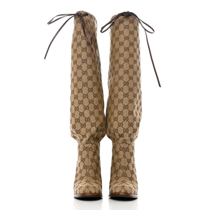 Gucci Monogram Lisa Mid Heel Boots 36 Beige Ebony 4 of 12