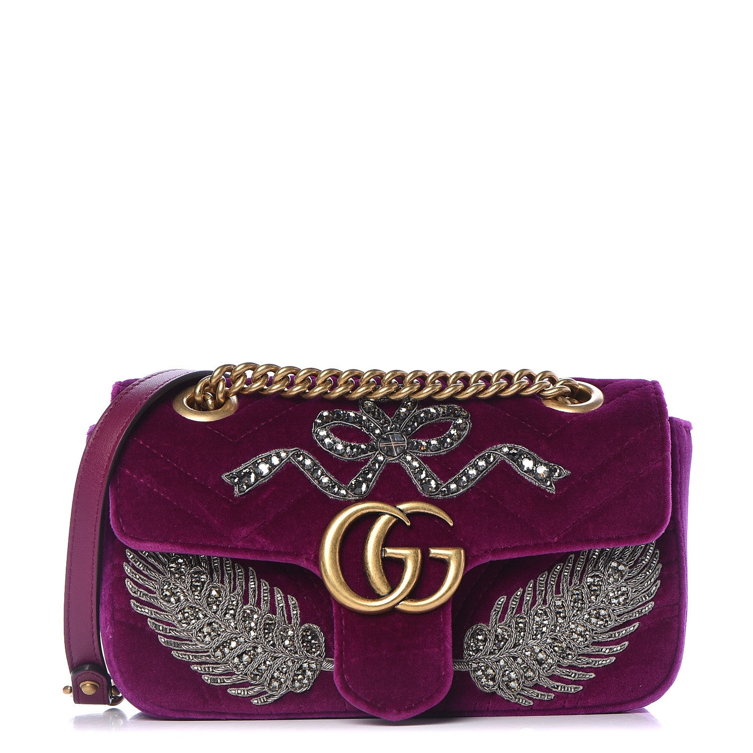 Gucci Velvet Matelasse Embroidered Mini GG Marmont Shoulder Bag Bordeaux 1 of 12