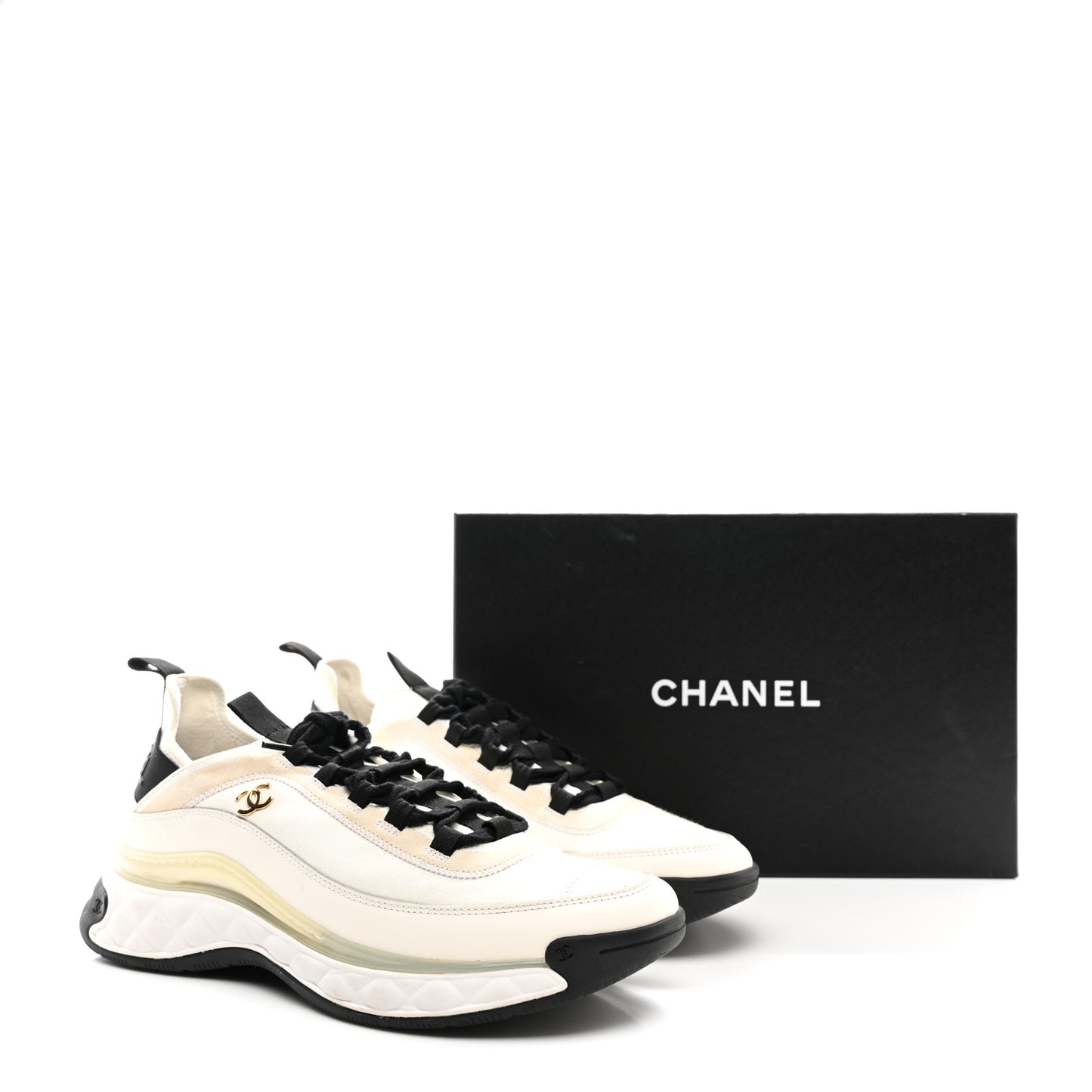Velvet Calfskin Mixed Fibers CC Sneakers 41.5 Ivory Black