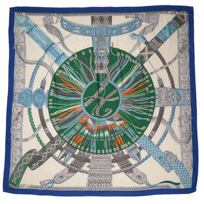 Hermes Cashmere Silk Ceintures et Liens Shawl 140 Bleu Klein Blanc Vert 3 of 6