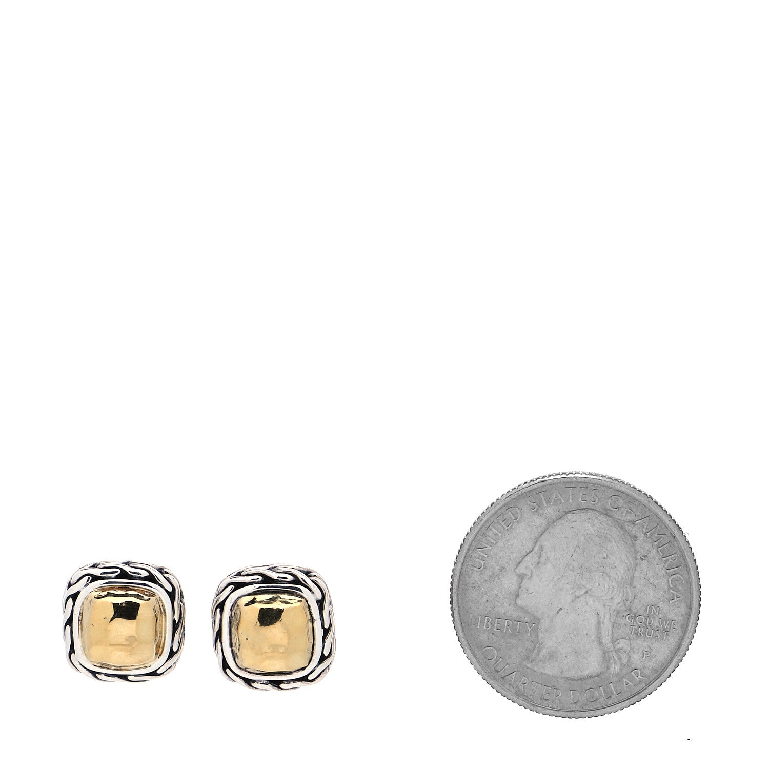 John Hardy Sterling Silver 22K Yellow Gold Classic Chain Square Hammered Stud Earrings 2 of 5