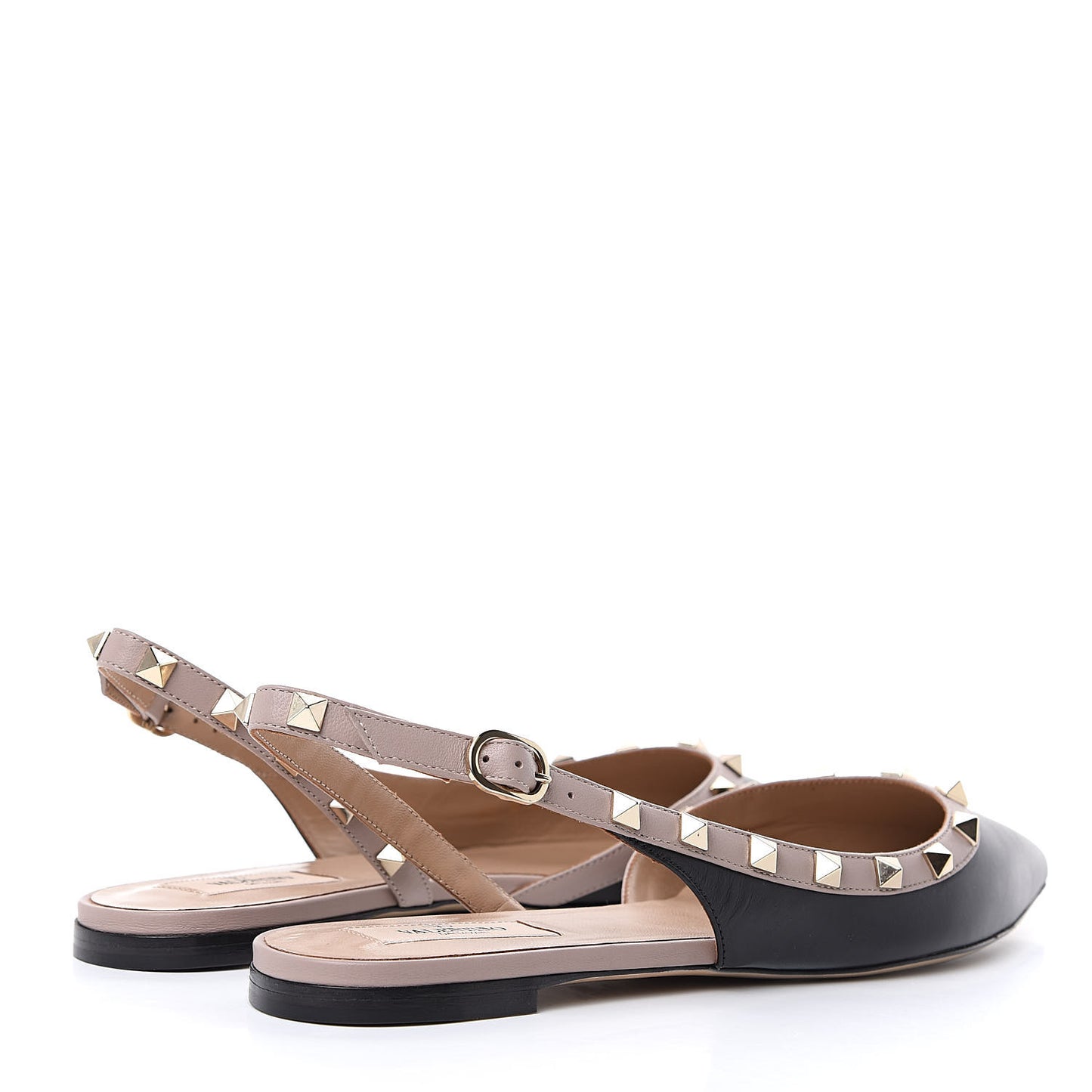 Nappa Rockstud Slingback Flats 38.5 Black Poudre