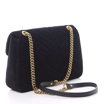 Gucci Velvet Matelasse Loved Embroidered Medium GG Marmont Shoulder Bag Black 4 of 11