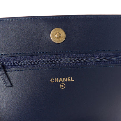 Chanel Lambskin Quilted Boy Wallet On Chain WOC Navy 6 of 12