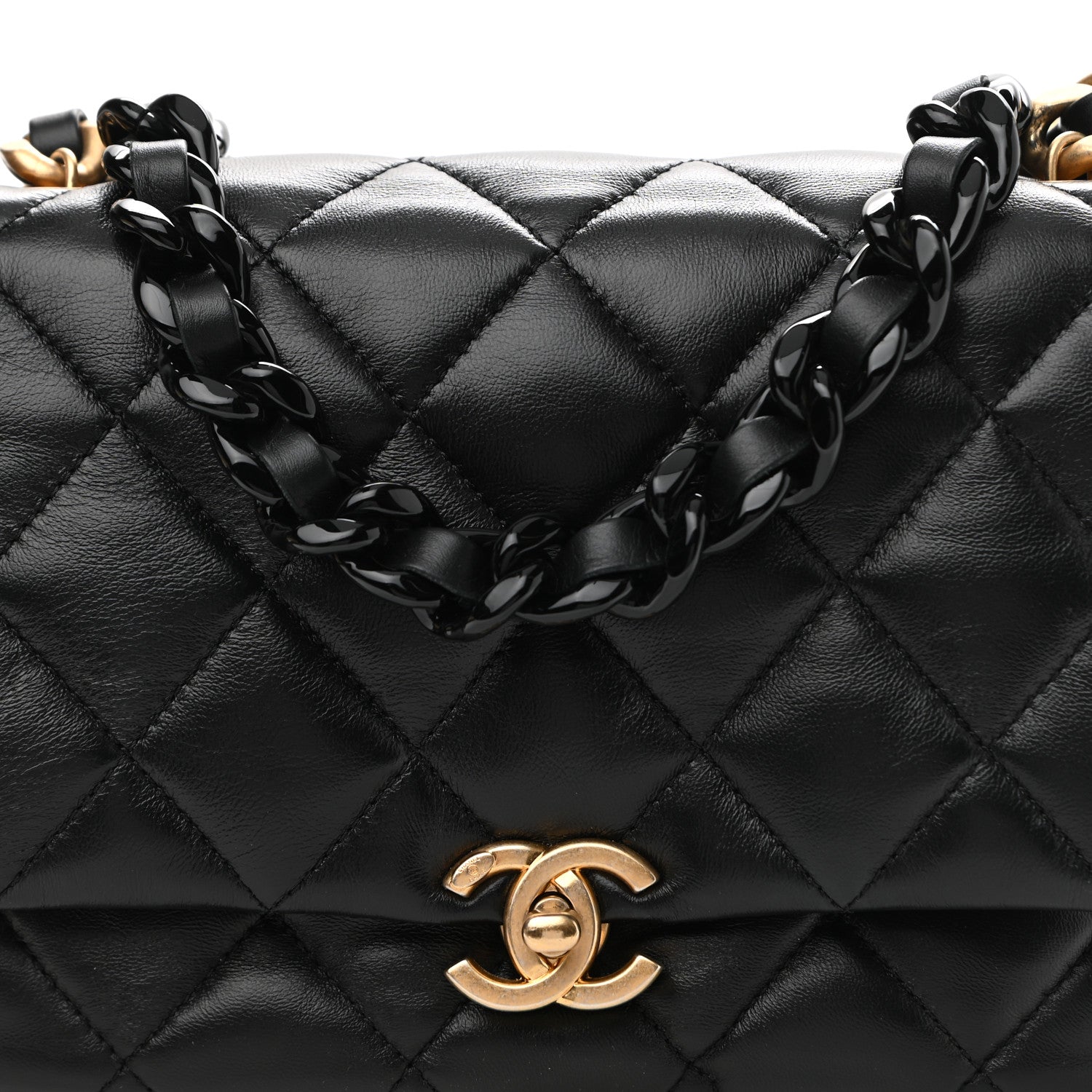 Chanel Lambskin Quilted Small Lacquered Chain Flap Black 8 of 11