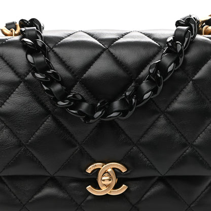 Chanel Lambskin Quilted Small Lacquered Chain Flap Black 8 of 11