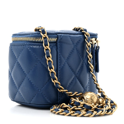 Chanel Lambskin Quilted Pearl Crush Mini Vanity Case With Chain Blue 3 of 11