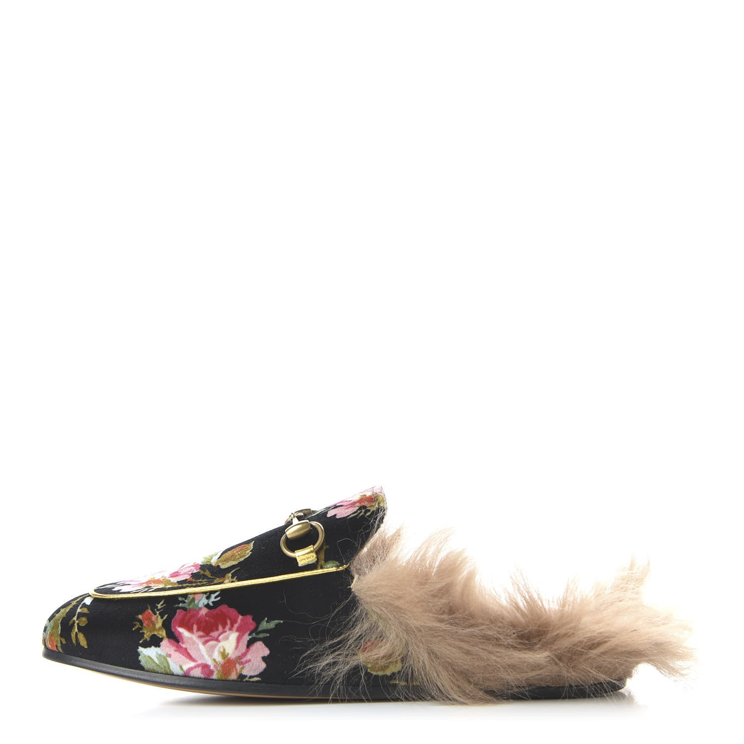 Gucci Velvet Fur Floral Womens Princetown Slippers 36 Black 1 of 8