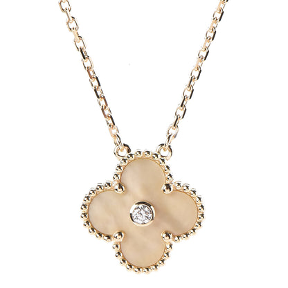 Van Cleef & Arpels 18K Yellow Gold Diamond Yellow Mother of Pearl Vintage Alhambra Pendant Necklace 4 of 6