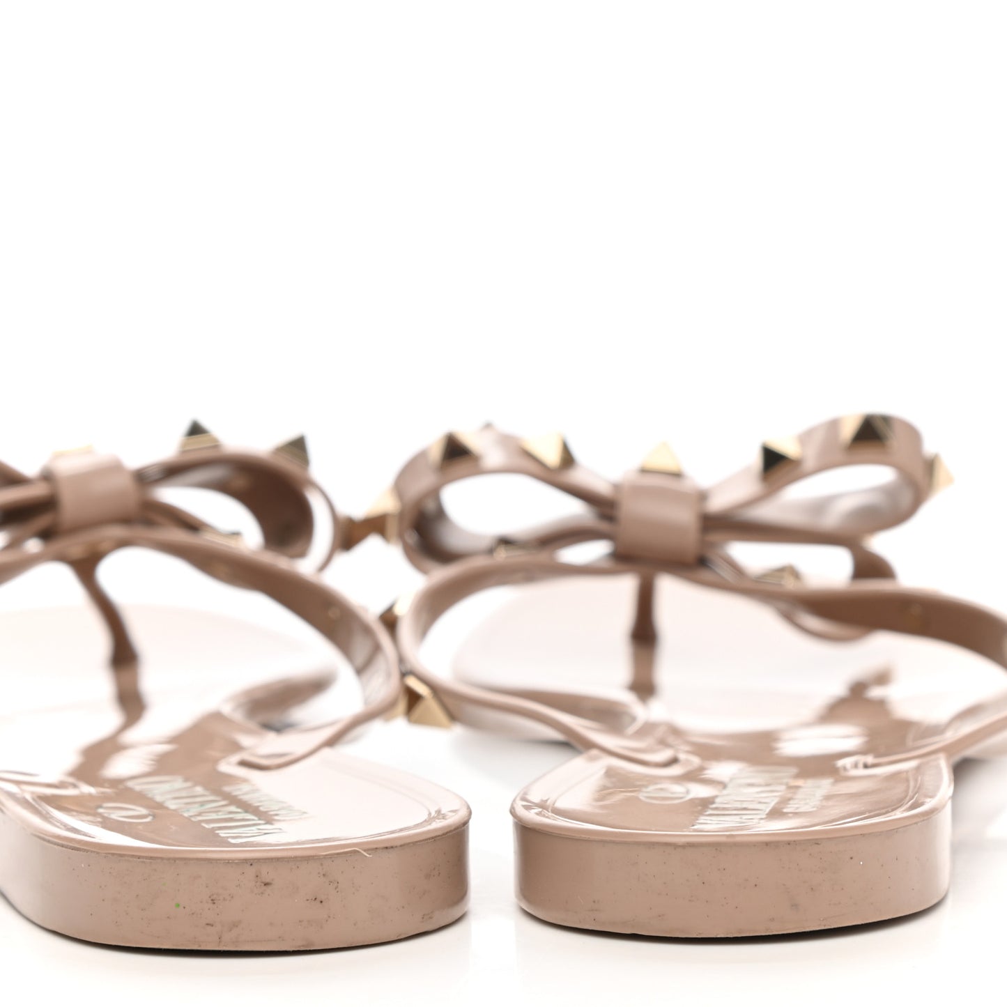 PVC Jelly Rockstud Bow Thong Sandals 39 Poudre