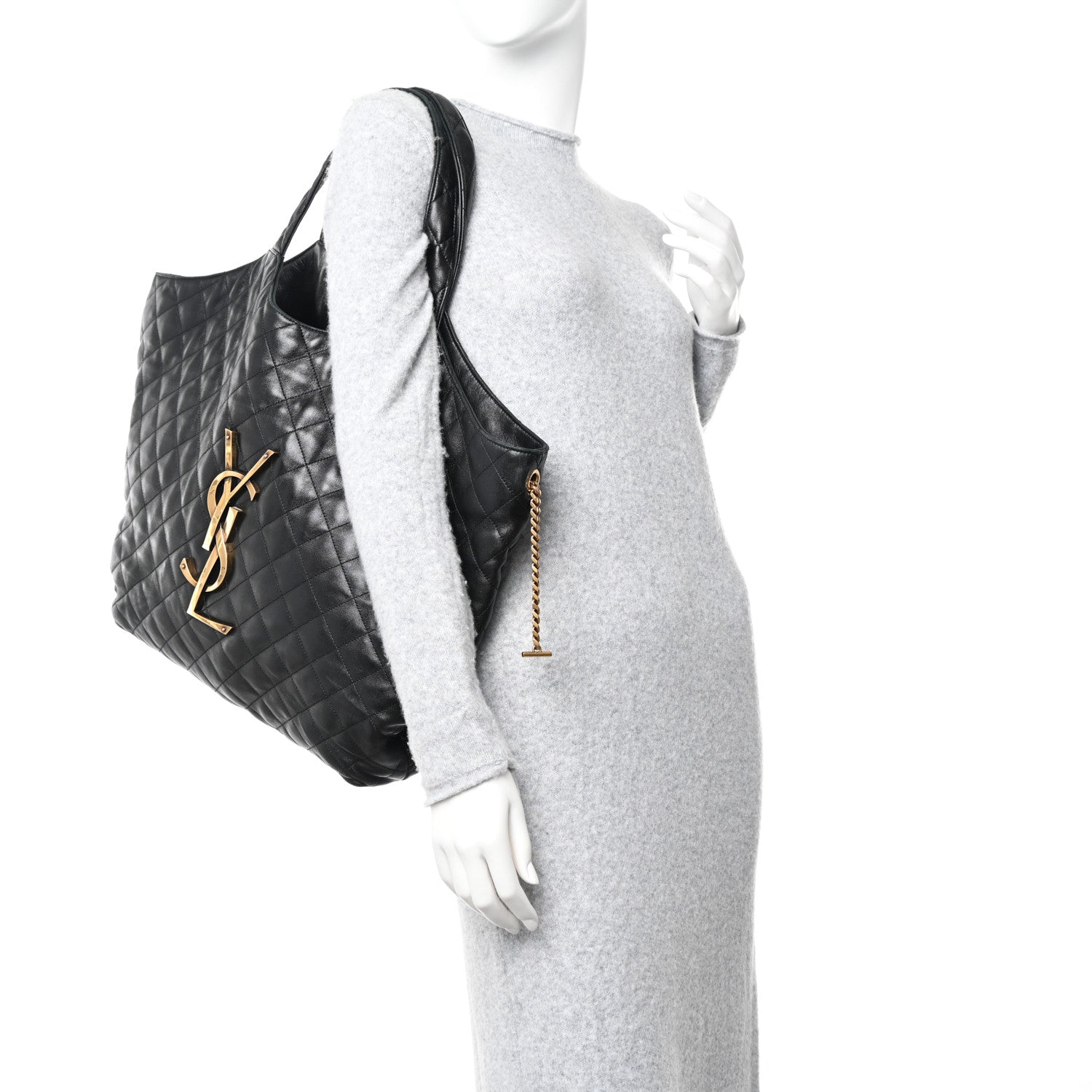 Saint Laurent Lambskin Quilted Maxi Icare Shopping Tote Black 2 of 13