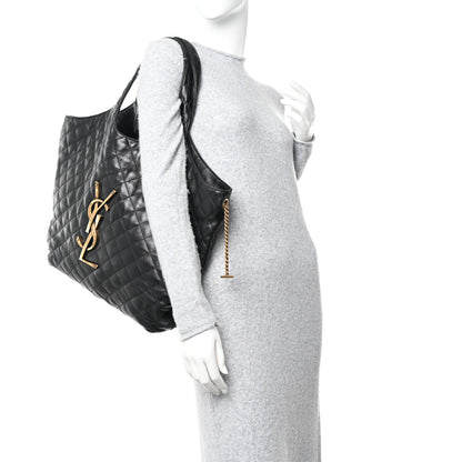 Saint Laurent Lambskin Quilted Maxi Icare Shopping Tote Black 2 of 13