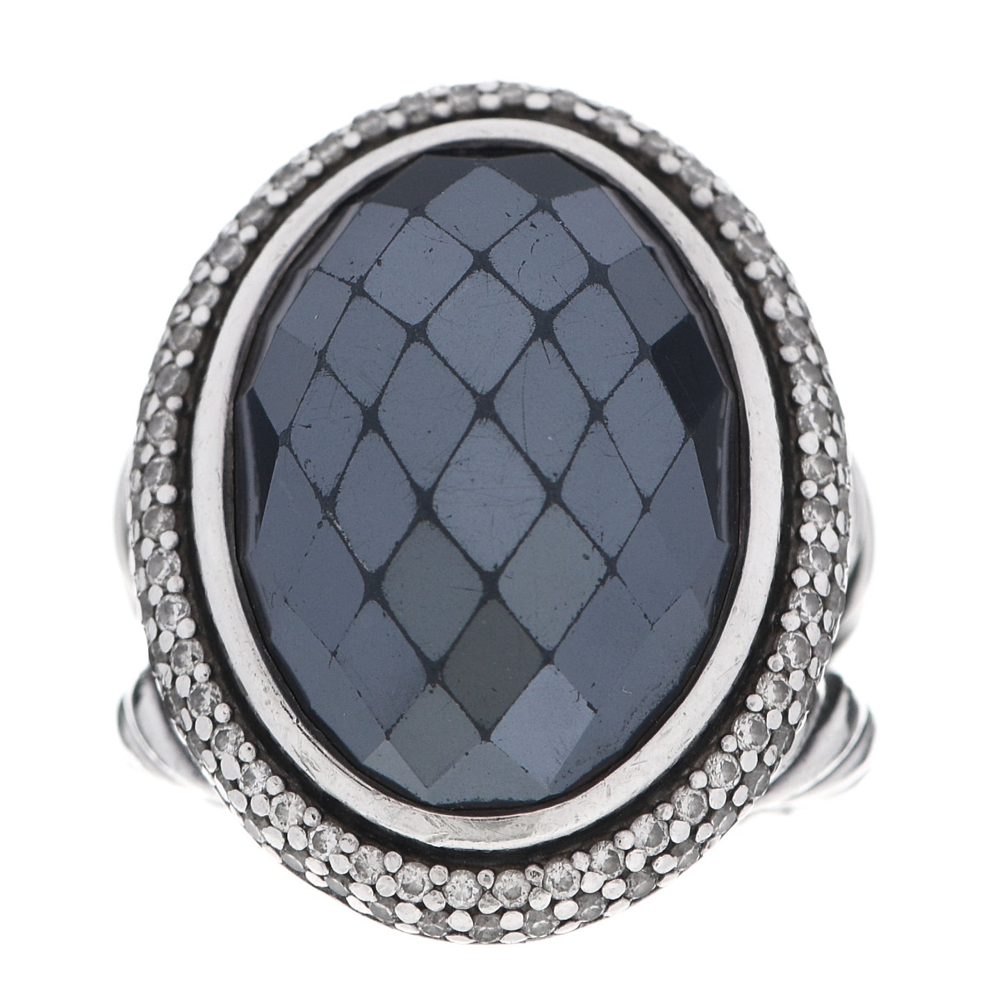 Sterling Silver Diamond Hematite 18mm Signature Oval Ring 47 4.25
